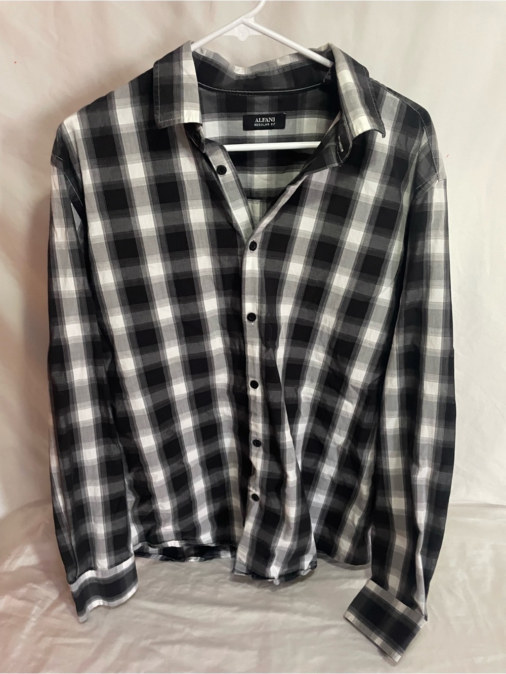 Alfani Men's Black & White Plaid Button-Down Shirt
